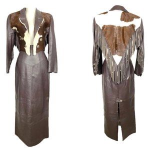 70's Western Fringe Made 2 Piece Skirt Jacket